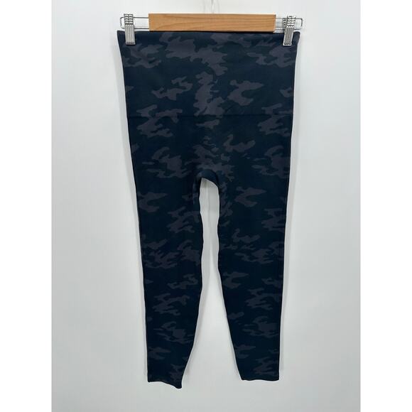Spanx Camo Leggings Women Large Compression Gray Stretch Cropped - Picture 1 of 7